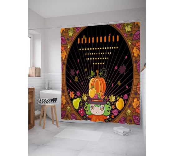 Штора (занавеска) для ванной JoyArty "Вечеринка на День Благодарения" из сатена, 180х200 см с крючками, sc_53268 1