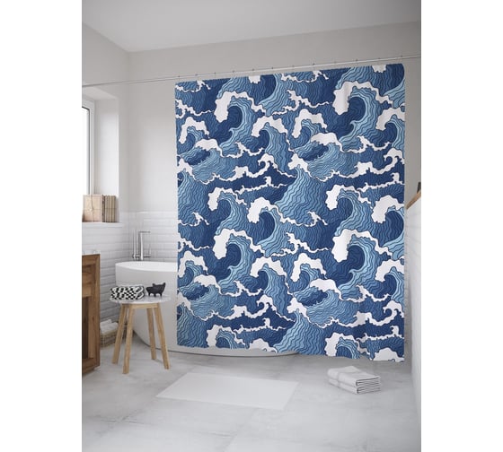 Штора (занавеска) для ванной JoyArty "Море волнуется" из сатена, 180х200 см с крючками, sc_60630 1