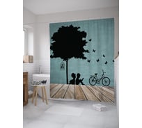 Штора (занавеска) для ванной JoyArty "Под деревом с книгой" из сатена, 180х200 см с крючками, sc_61456