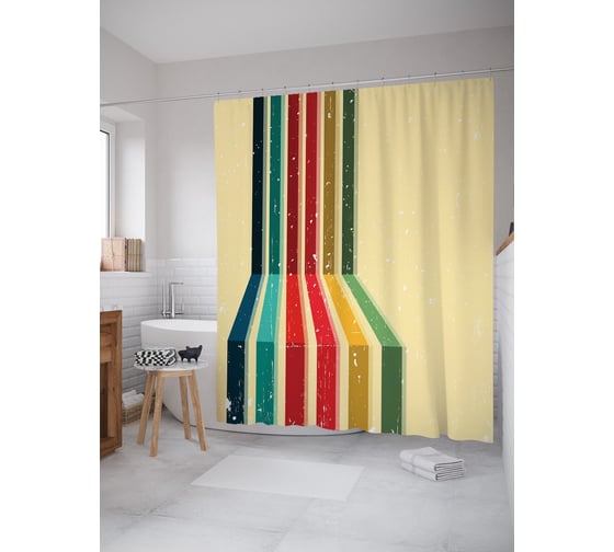 Штора (занавеска) для ванной JoyArty "Радужная дорога" из сатена, 180х200 см с крючками, sc_63019 1