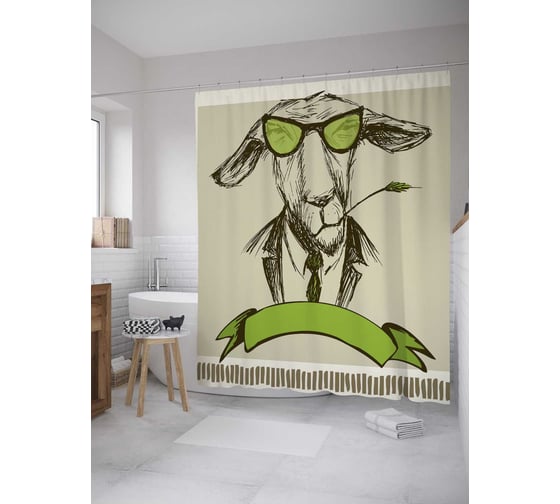 Штора (занавеска) для ванной JoyArty "Серьезный козел" из сатена, 180х200 см с крючками, sc_31952 1