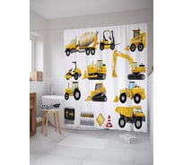 Штора (занавеска) для ванной JoyArty "Экскаваторы и погрузчики" из сатена, 180х200 см с крючками, sc_54134
