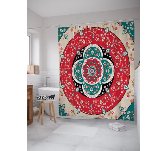 Штора (занавеска) для ванной JoyArty "Цветочные диски" из сатена, 180х200 см с крючками, sc_54044 1