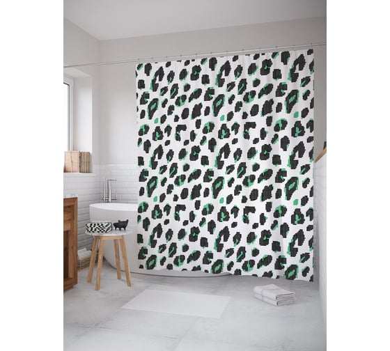 Штора (занавеска) для ванной JoyArty "Леопардовый камуфляж" из сатена, 180х200 см с крючками, sc_58132 1