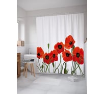 Штора (занавеска) для ванной JoyArty "Маковый ряд" из сатена, 180х200 см с крючками, sc_53363