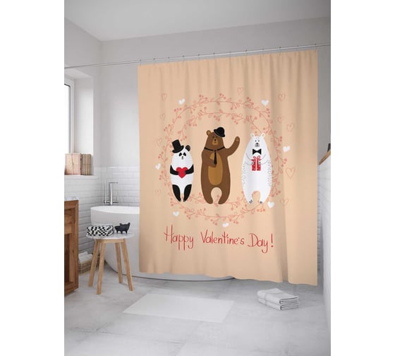 Штора (занавеска) для ванной JoyArty "Валентинка" из сатена, 180х200 см с крючками, sc_91998 1