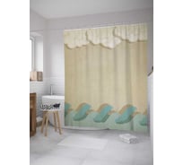 Штора (занавеска) для ванной JoyArty "Волны и облака" из сатена, 180х200 см с крючками, sc_8994