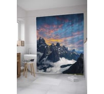 Штора (занавеска) для ванной JoyArty "Горные вершины" из сатена, 180х200 см с крючками, sc_8987