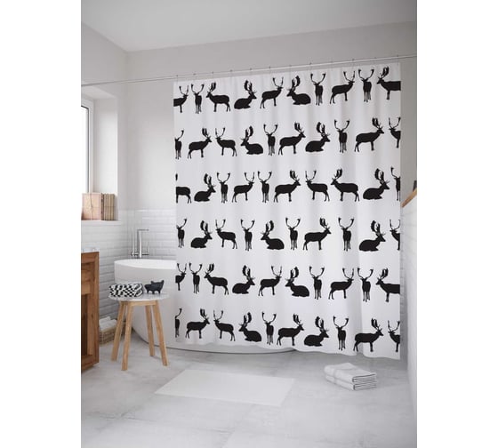 Штора (занавеска) для ванной JoyArty "Оленьи движения" из сатена, 180х200 см с крючками, sc_9559 1