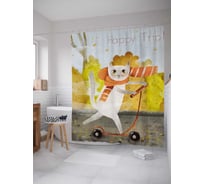 Штора (занавеска) для ванной JoyArty "Кот на самокате" из сатена, 180х200 см с крючками, sc_79809