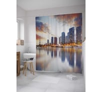 Штора (занавеска) для ванной JoyArty "Небоскребы на реке" из сатена, 180х200 см с крючками, sc_8360