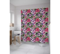 Штора (занавеска) для ванной JoyArty "Цветы на зебровом поле" из сатена, 180х200 см с крючками, sc_8549