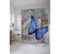 Штора (занавеска) для ванной JoyArty "Джинсовая бабочка" из сатена, 180х200 см с крючками, sc_8169