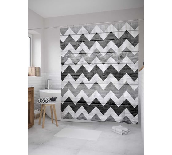 Штора (занавеска) для ванной JoyArty "Зигзаг из прошлого" из сатена, 180х200 см с крючками, sc_9018 1
