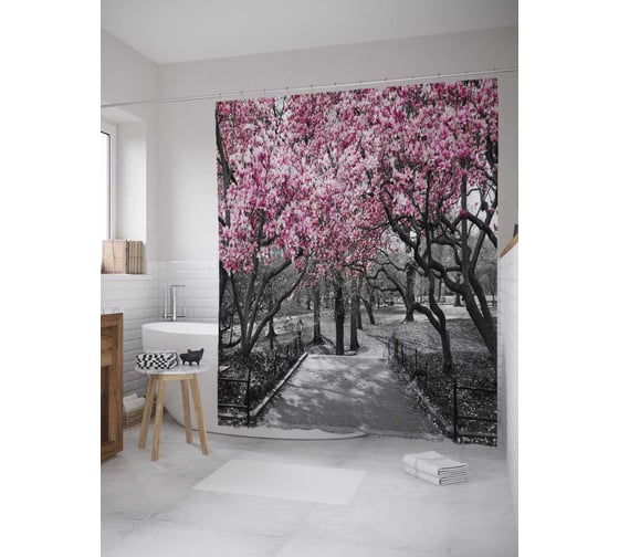Штора (занавеска) для ванной JoyArty "Черно-белые деревья" из сатена, 180х200 см с крючками, sc_9615 1