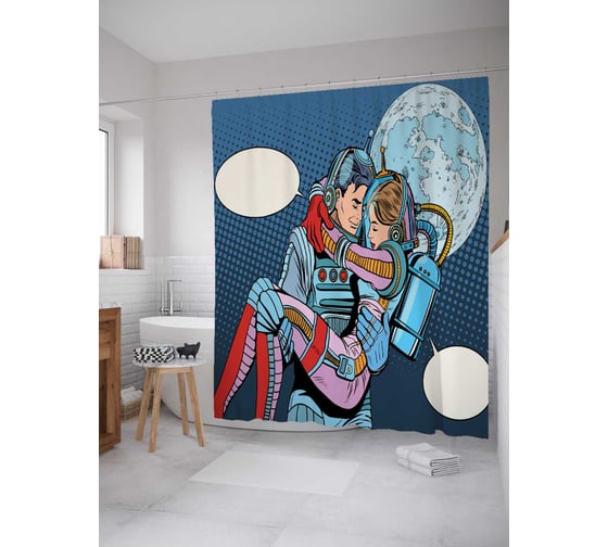 Штора (занавеска) для ванной JoyArty "Космическая пара" из сатена, 180х200 см с крючками, sc_62123 1