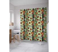 Штора (занавеска) для ванной JoyArty "Цветы на полосатом фоне" из сатена, 180х200 см с крючками, sc_56928