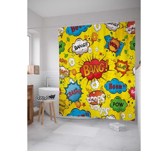 Штора (занавеска) для ванной JoyArty "Взрывы и перестрелка" из сатена, 180х200 см с крючками, sc_38738 1