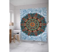 Штора (занавеска) для ванной JoyArty "Бирюзовая мандала" из сатена, 180х200 см с крючками, sc_6127