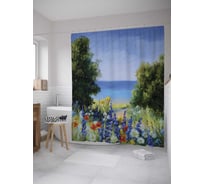 Штора (занавеска) для ванной JoyArty "Поляна у моря" из сатена, 180х200 см с крючками, sc_9188
