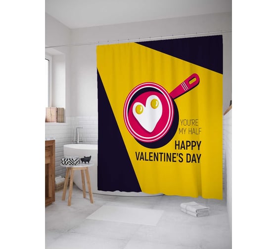Штора (занавеска) для ванной JoyArty "Моя половинка" из сатена, 180х200 см с крючками, sc_92008 1
