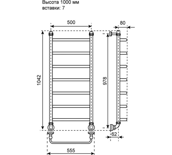 Водяной полотенцесушитель Primoclima Step Water Inox 100х50 7 PCStepWInox100507