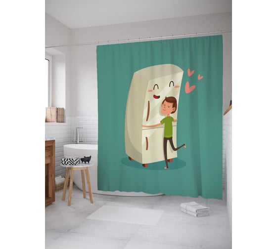 Штора (занавеска) для ванной JoyArty "Любовь после шести" из сатена, 180х200 см с крючками, sc_91973 1