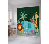 Штора (занавеска) для ванной JoyArty "Детские джунгли" из сатена, 180х200 см с крючками, sc_73664