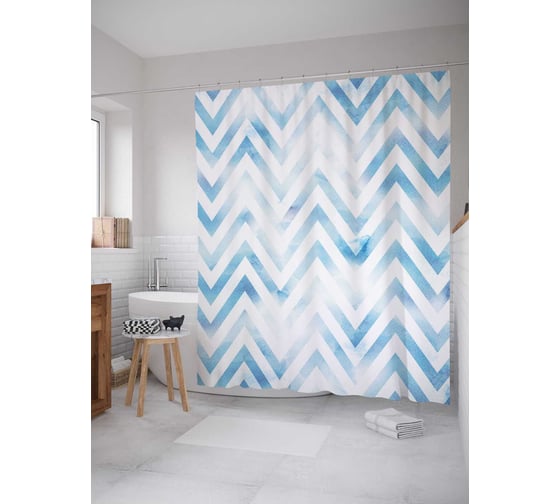 Штора (занавеска) для ванной JoyArty "Потертые зигзаги" из сатена, 180х200 см с крючками, sc_5222