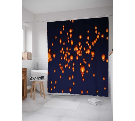 Штора (занавеска) для ванной JoyArty "Огни китайских фонарей" из сатена, 180х200 см с крючками, sc_38795 1