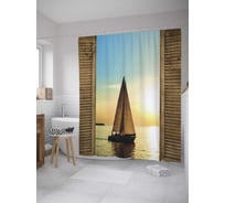 Штора (занавеска) для ванной JoyArty "Парусник у окна" из сатена, 180х200 см с крючками, sc_8060