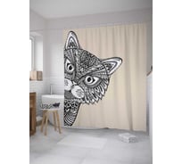 Штора (занавеска) для ванной JoyArty "Завистливый кот" из сатена, 180х200 см с крючками, sc_8290