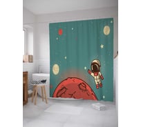 Штора (занавеска) для ванной JoyArty "Путеществие в открытый космос" из сатена, 180х200 см с крючками, sc_62104