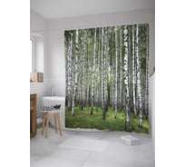 Штора (занавеска) для ванной JoyArty "Березовый край" из сатена, 180х200 см с крючками, sc_9336