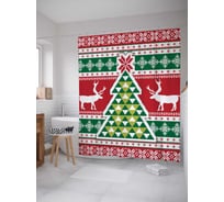Штора (занавеска) для ванной JoyArty "Елка с оленями" из сатена, 180х200 см с крючками, sc_5644