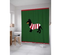 Штора (занавеска) для ванной JoyArty "Такса в полосатой футболке" из сатена, 180х200 см с крючками, sc_53896