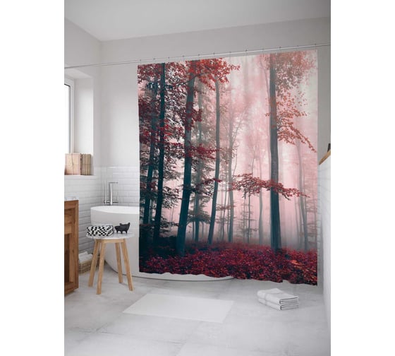 Штора (занавеска) для ванной JoyArty "Загадка леса" из сатена, 180х200 см с крючками, sc_7206 1