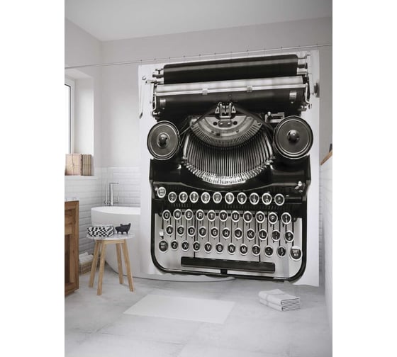 Штора (занавеска) для ванной JoyArty "Печатная машинка" из сатена, 180х200 см с крючками, sc_8289 1