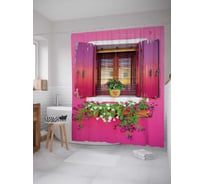 Штора (занавеска) для ванной JoyArty "Романтический дом" из сатена, 180х200 см с крючками, sc_7524