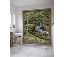 Штора (занавеска) для ванной JoyArty "Садовое окно" из сатена, 180х200 см с крючками, sc_7992