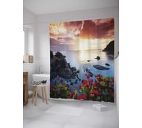 Штора (занавеска) для ванной JoyArty "Цветы у обрыва" из сатена, 180х200 см с крючками, sc_8991