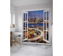 Штора (занавеска) для ванной JoyArty "Ночное окно" из сатена, 180х200 см с крючками, sc_7993