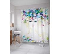 Штора (занавеска) для ванной JoyArty "Нарисованная девушка с цветами" из сатена, 180х200 см с крючками, sc_5020