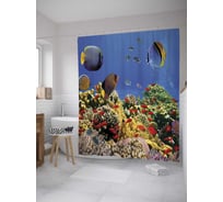 Штора (занавеска) для ванной JoyArty "Рыбные холмы" из сатена, 180х200 см с крючками, sc_9233
