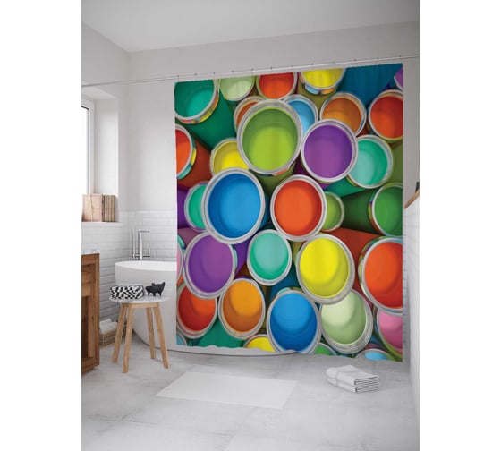 Штора (занавеска) для ванной JoyArty "Палитра цветов" из сатена, 180х200 см с крючками, sc_6492 1