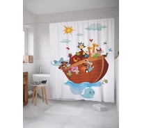 Штора (занавеска) для ванной JoyArty "Путешествие на ковчеге" из сатена, 180х200 см с крючками, sc_9425