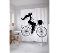 Штора (занавеска) для ванной JoyArty "Девушка на велосипеде" из сатена, 180х200 см с крючками, sc_61469