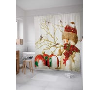 Штора (занавеска) для ванной JoyArty "Милый снеговик" из сатена, 180х200 см с крючками, sc_5588