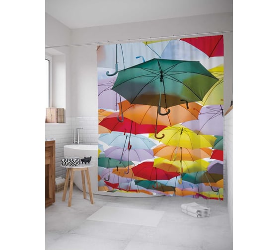 Штора (занавеска) для ванной JoyArty "Модные зонты" из сатена, 180х200 см с крючками, sc_812 1