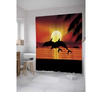 Штора (занавеска) для ванной JoyArty "Дельфины на закате" из сатена, 180х200 см с крючками, sc_9517